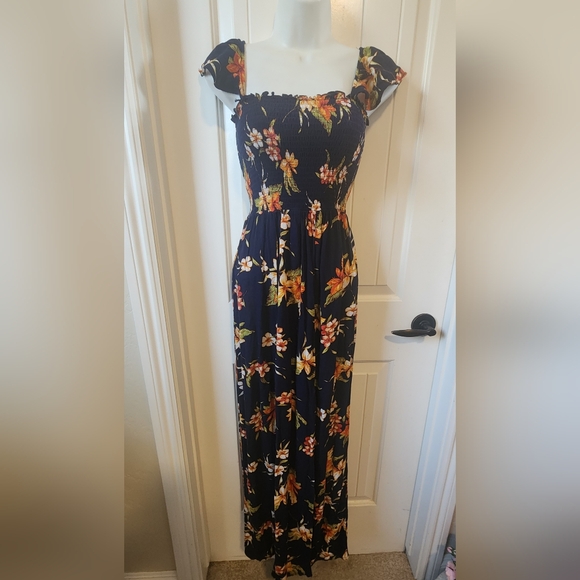 Ambiance Floral Navy Blue Maxi Split Dress | Size M | Like New - Picture 1 of 7